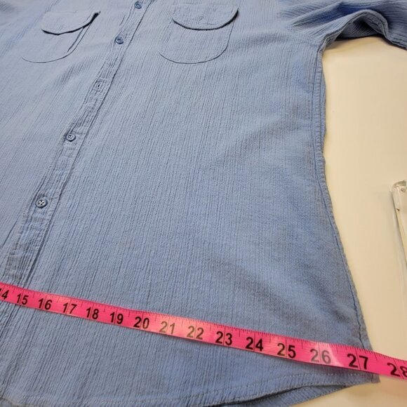 Men's Oversized Loose Fitting Blue Button Up Cotton Shirt - UNISEX - Picture 13 of 13